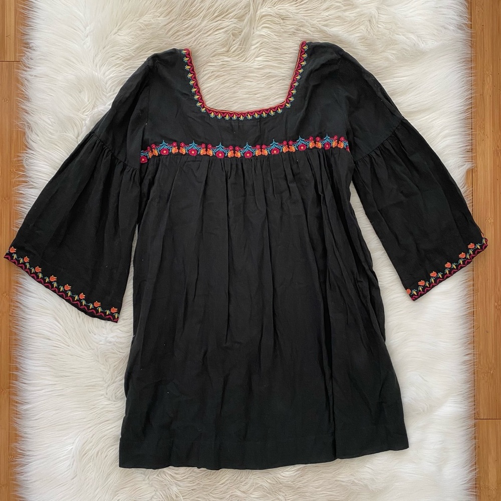 Natural Life Black Embroidered Babydoll Dress XL